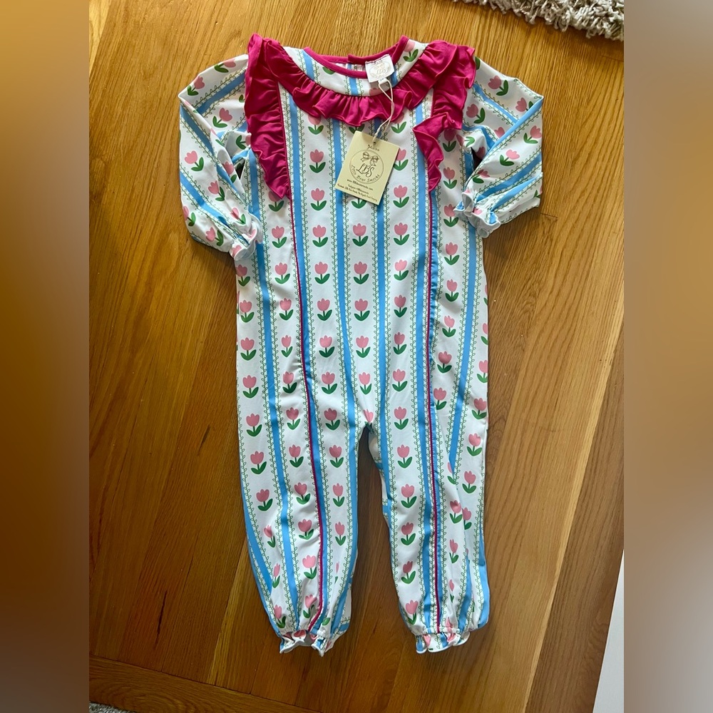 Adorable Tulip Print Kids Footie with Ruffle Collar